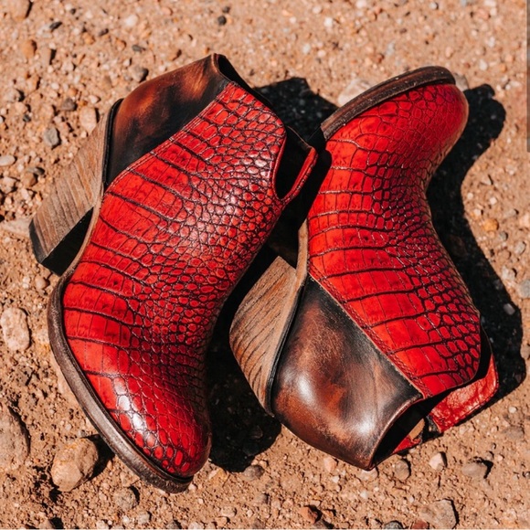 freebird red croc leather booties size 7 brand new - Picture 1 of 5